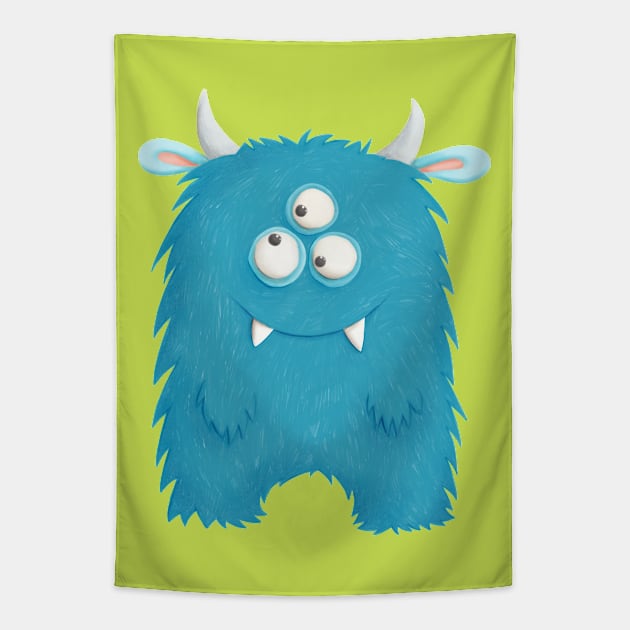 Blue Hairy Monster Tapestry by Lmay