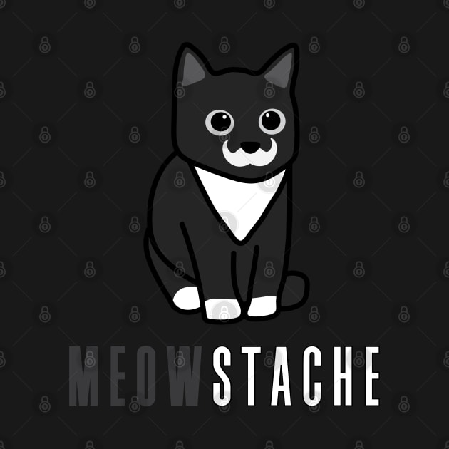 MeowStache - Black And White Cat With Moustache by Shinsen Merch