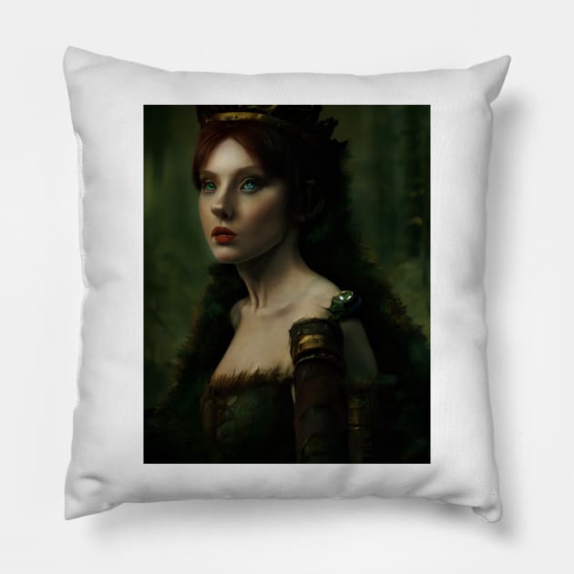 Wilda - Casual Portrait Of Green Eyes Beautiful Priness Pillow by AIPerfection