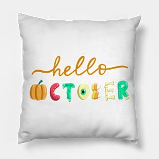 Hello October Creepy Typography Pillow