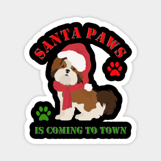 Santa Paws Is Coming To Town, Santa Clause Is Coming To Town, Christmas, Xmas, Presents, Dog Christmas, Dog Xmas, Funny Animal Christmas, Magnet