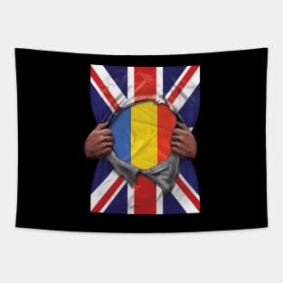 Romania Flag Great Britain Flag Ripped - Gift for Romanian From Romania Tapestry