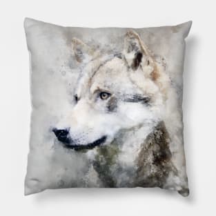 Dramabite Watercolor wolf wolves grey artsy artistic painting wildlife Pillow