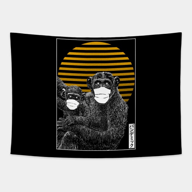 Animal Drawing -  Monkey Wearing a Mask Tapestry by Folkbone