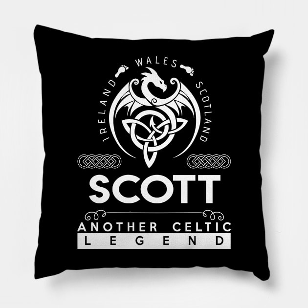 Scott Name T Shirt - Another Celtic Legend Scott Dragon Gift Item Pillow by harpermargy8920
