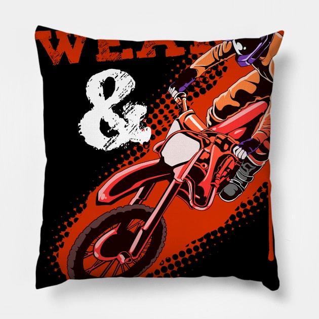 Funny Dirt Bike Out Motocross Gift Dirt Bike And Gears Product Pillow by Linco