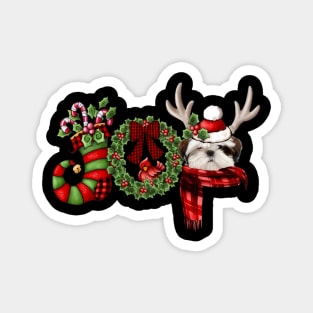 Christmas Joy Dwarf Stocking Reindeer White Shih Tzu Magnet
