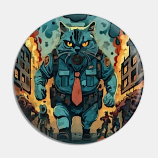 watercolor cat police after zombie Pin