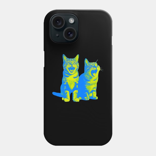 Laughing Cats - duotone blue and yellow Phone Case by Ravenglow