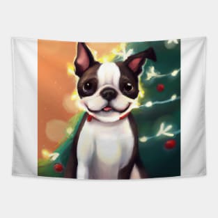 Cute Boston Terrier Drawing Tapestry