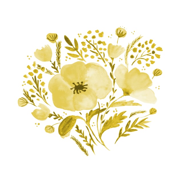 Watercolor poppies bouquet - yellow by wackapacka