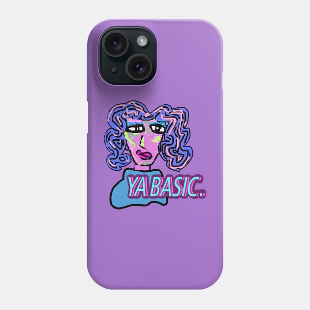 Ya basic drawing of a girl with curly hair, big eyes in blue, pink, purple and green Phone Case by DLGstudio