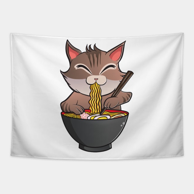 Cute & Funny Anime Kitty Ramen Kawaii Cat Tapestry by theperfectpresents