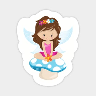 Cute Fairy, Magic Fairy, Brown Hair, Mushroom Magnet