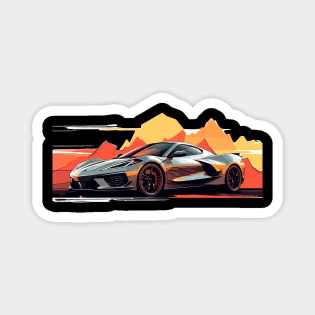 C8 Corvette Racing Hypersonic Grey sportscar retro design vintage style supercar Classic car vibes with a Hypersonic Grey C8 Retro flair for C8 enthusiasts Magnet by Tees 4 Thee