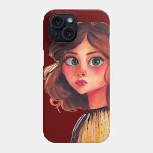 Whimsical Cute Brunette Girl Artwork Phone Case