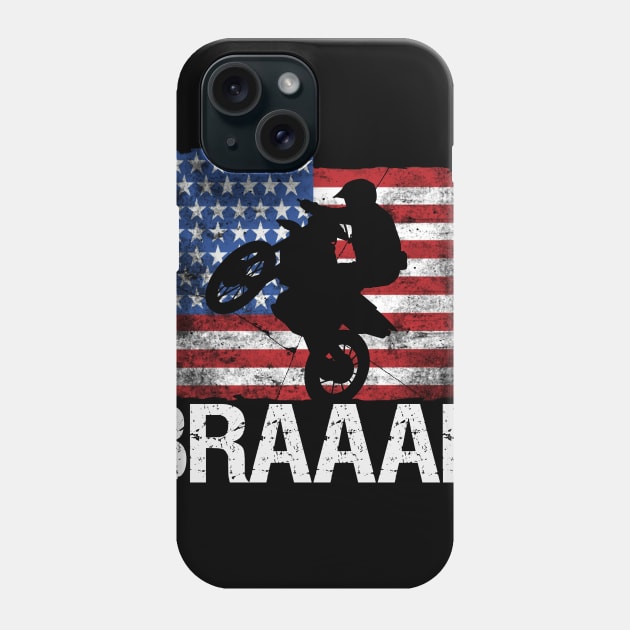 Awesome American Flag Motocross Gift Cool Dirt Bike Brap Design Phone Case by Linco