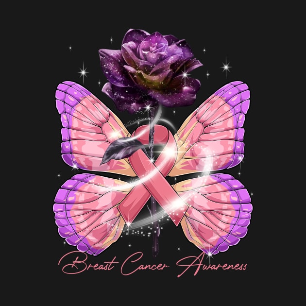 Butterfly Rose Breast Cancer Ribbon Awareness by DeforestSusanArt