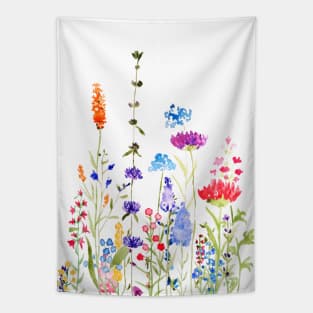 colorful wild flowers watercolor painting Tapestry