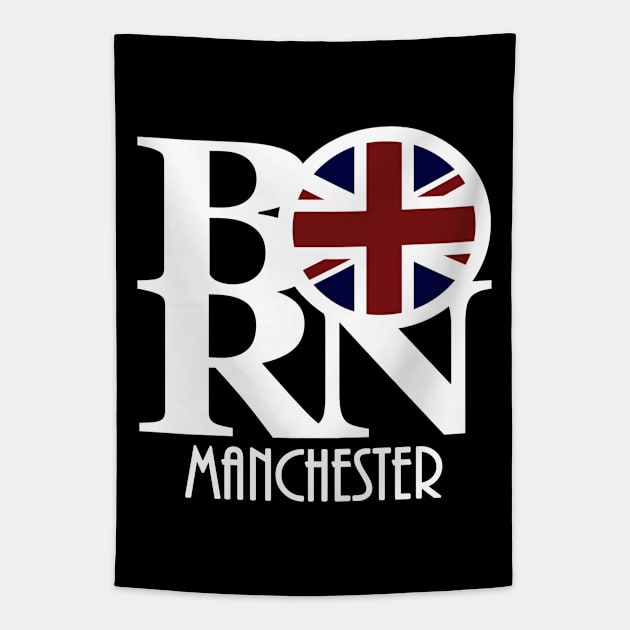 BORN Manchester England (white text) Tapestry by UnitedKingdom