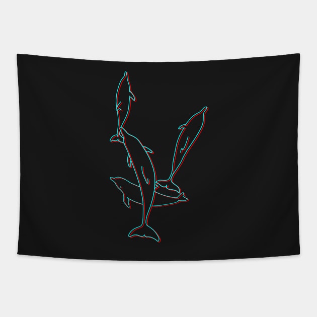 Glitchy Dolphin Pod Tapestry by Marina Rehder