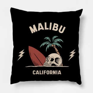 Vintage Surfing Malibu, California Pillow