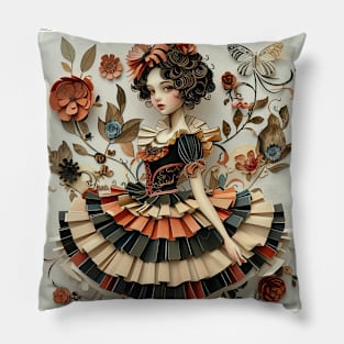 Cute Paper Doll With Fan Victorian Lace Dress Art Pillow