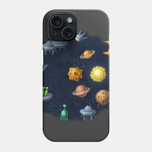 Outer space with aliens and planets. Phone Case