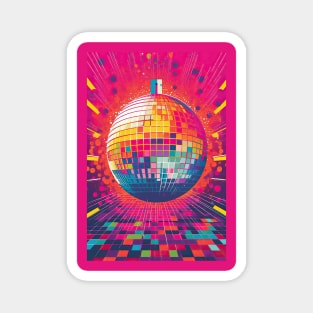 Retro Disco Ball in Pink - Trendy 80s Style T-Shirt Design Magnet