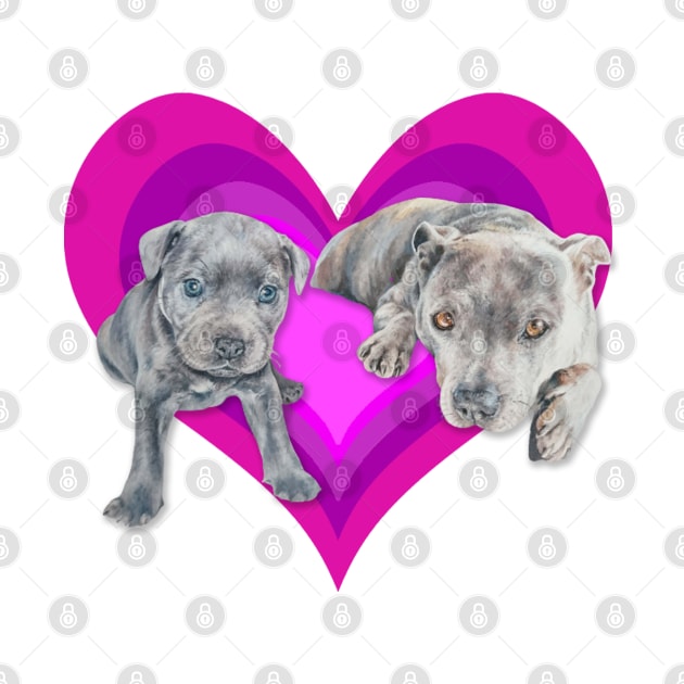 Gorgeous Staffy pups on an eyecatching rainbow heart! by StudioFluffle