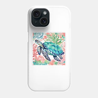 Turtle in a coral reef watercolor Phone Case
