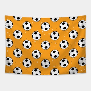 Football / Soccer Balls - Seamless Pattern on Orange Background Tapestry