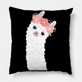 Floral Crown Llama Pink Flowers Pillow