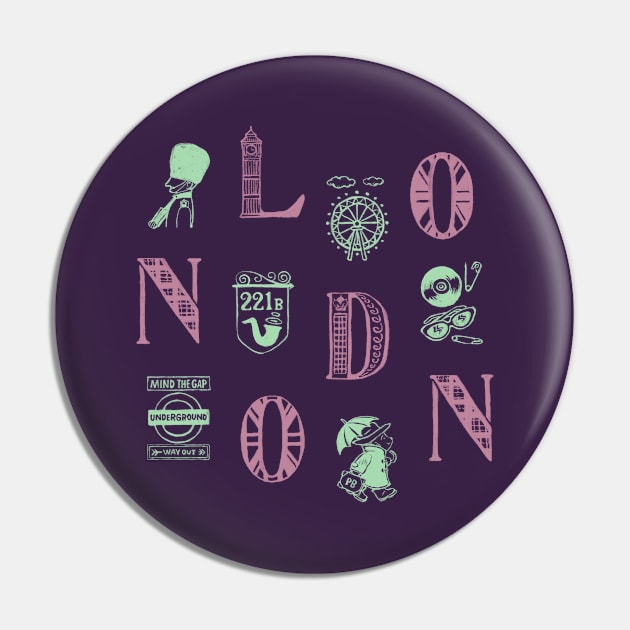 London Alphabets - Liberty Purple Pin by akaneyabushita