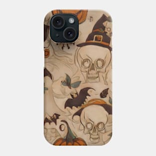 Vintage, retro, cottagecore, Victorian, Halloween aesthetic, pumpkin, skull Phone Case