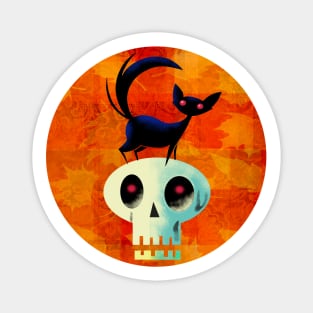 Halloween Cat on Skull Magnet