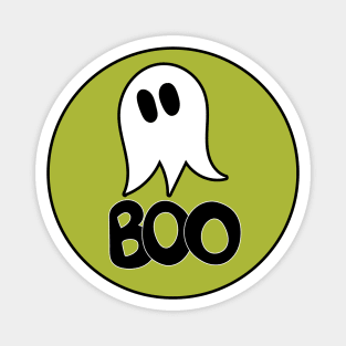 Cute ghost cartoon BOO text in a circle frame green Magnet