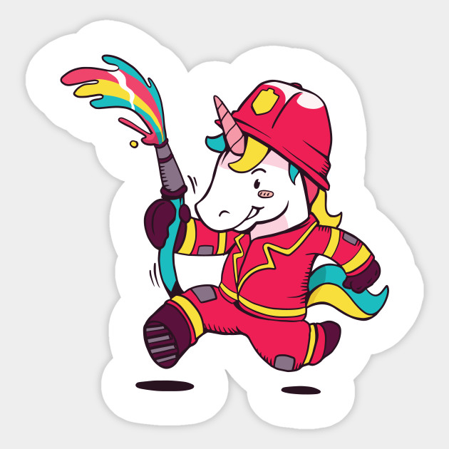 Cute Unicorn Firefighter Cartoon Rainbow Unicorn Firefighter