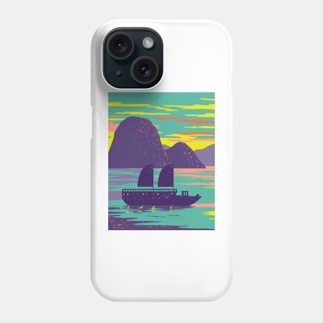 Ha Long Bay or Halong Bay with Junk Boat Vietnam WPA Art Deco Poster Phone Case by patrimonio