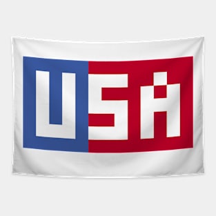 Pixel USA White Letters on Red and Blue Tapestry