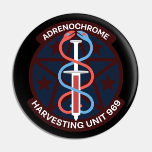 adrenochrome conspiracy emblem. satire. Pin