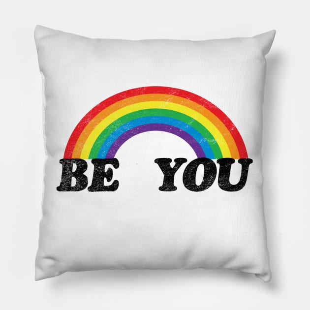 Be You LGBT Shirts| Gay Pride T-Shirt| Cute Rainbow Tee| 80's Retro Vintage Shirt| Distressed Design Pillow by BlueWaveTshirts