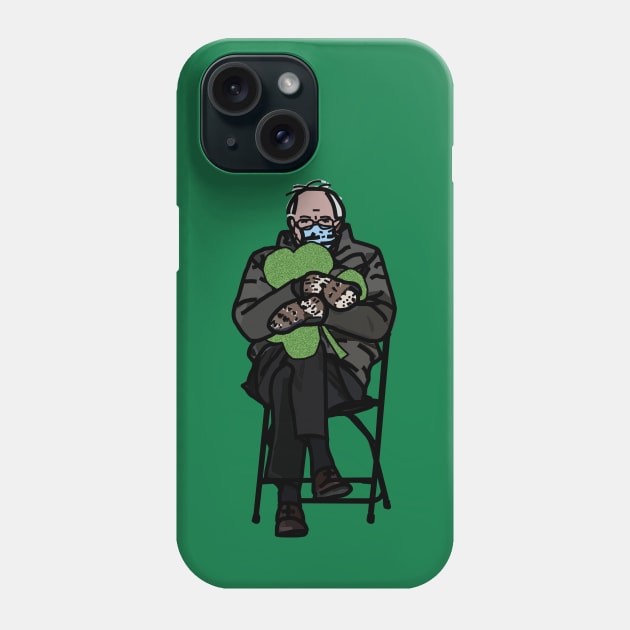 Bernie Sanders in Mittens Memes Holding Shamrock for St Patricks Day Phone Case by ellenhenryart