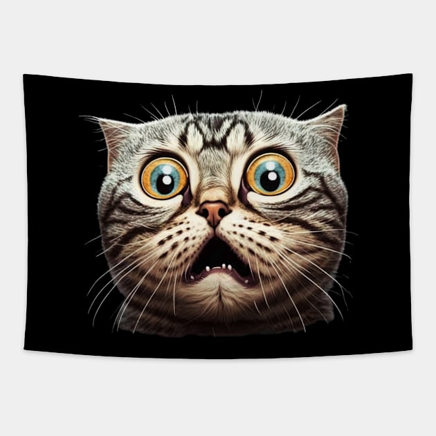 Funny Scared Cat Face, Cat Lover, Scaredy Cat Tapestry by dukito