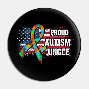 Autism Awareness T-Shirt Pround Autism Uncle Vintage USA Flag Gift Pin