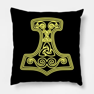 Thor hammer - Mjöllnir - yellow neon Pillow