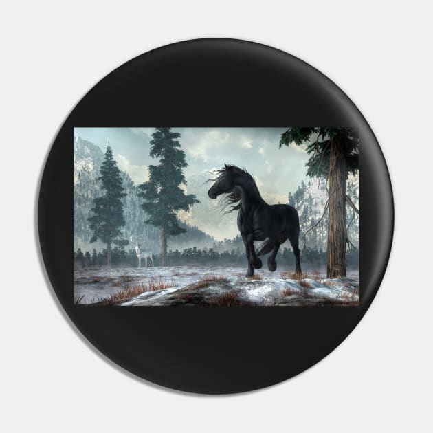 Black Horse, White Stag Pin by DanielEskridge
