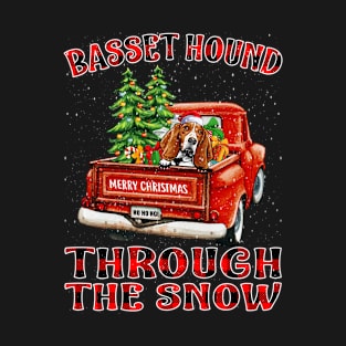 Christmas Basset Hound Through The Snow Dog Santa Truck Tree T-Shirt