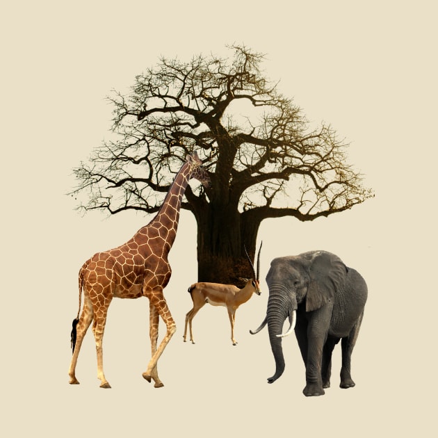 Baobab Tree - Giraffe - Impala - Elephant in Africa by T-SHIRTS UND MEHR