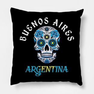 Sugar Skull Buenos Aires Argentina Distressed Flag Pillow